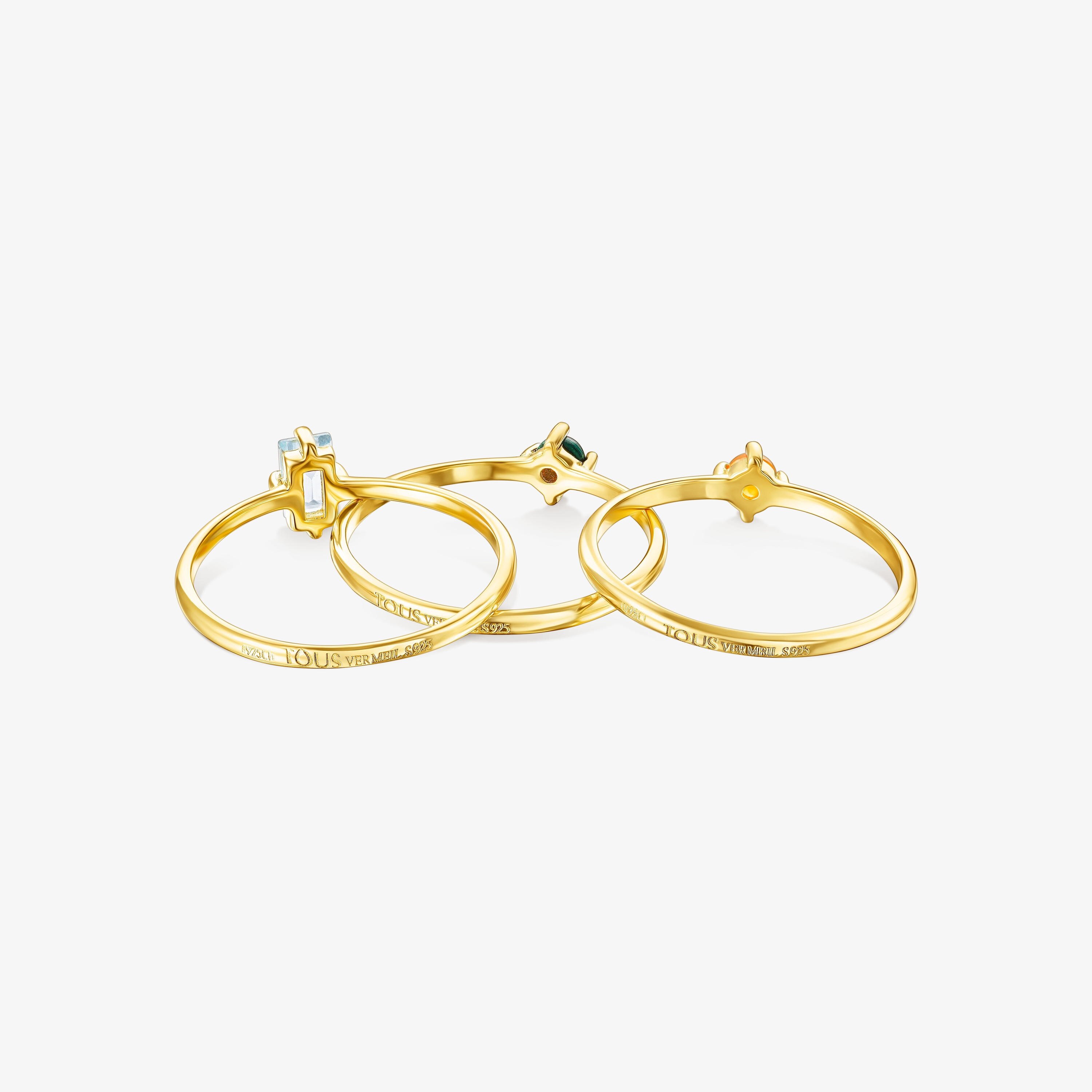 Set of 18K gold vermeil TOUS Good Vibes Rings with Gemstones
