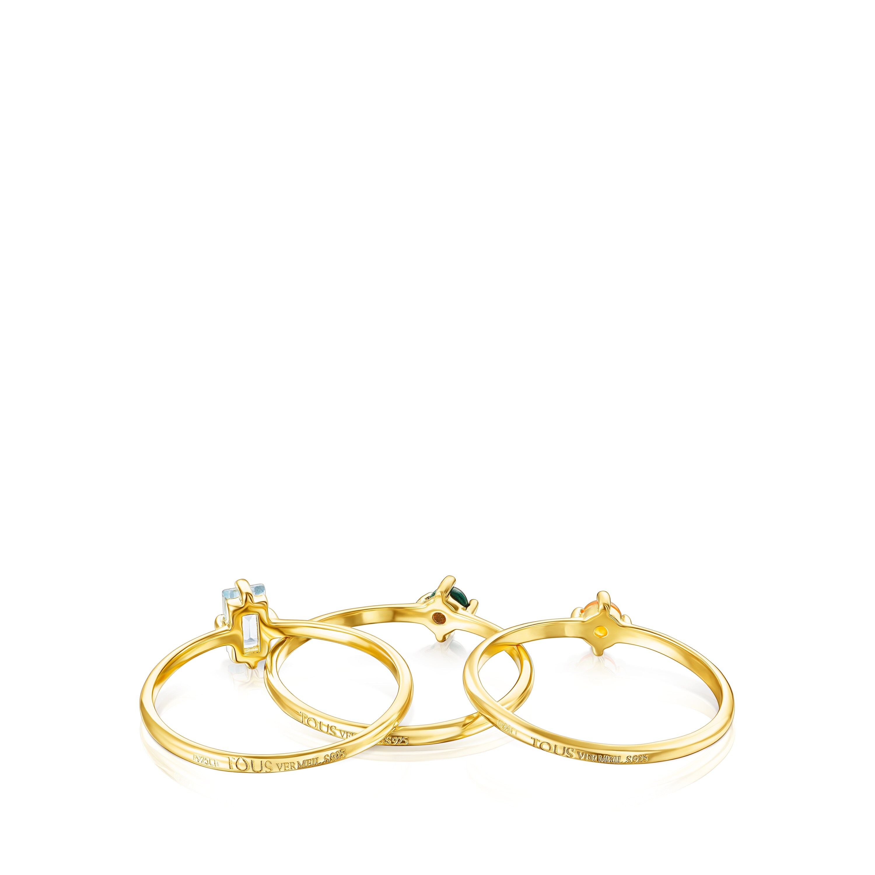 Set of Silver Vermeil TOUS Good Vibes Rings with Gemstones