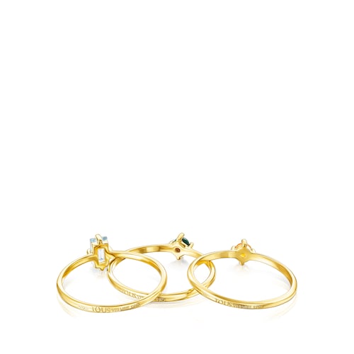 Set of Silver Vermeil TOUS Good Vibes Rings with Gemstones