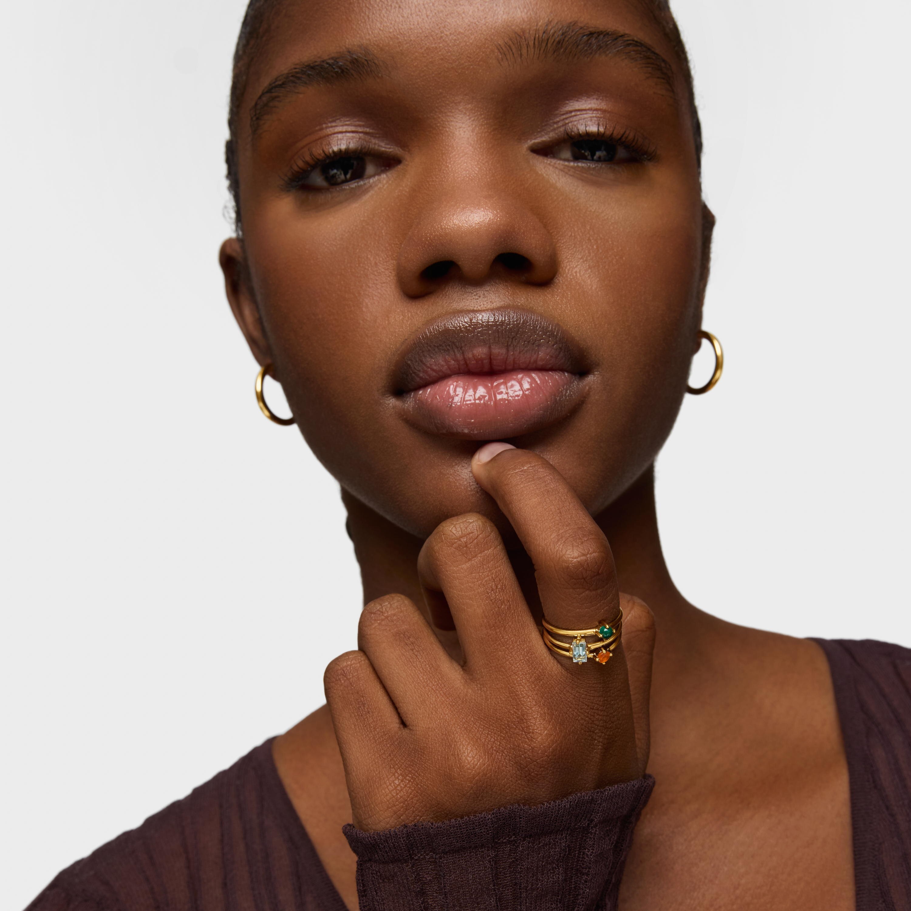 Set of Silver Vermeil TOUS Good Vibes Rings with Gemstones