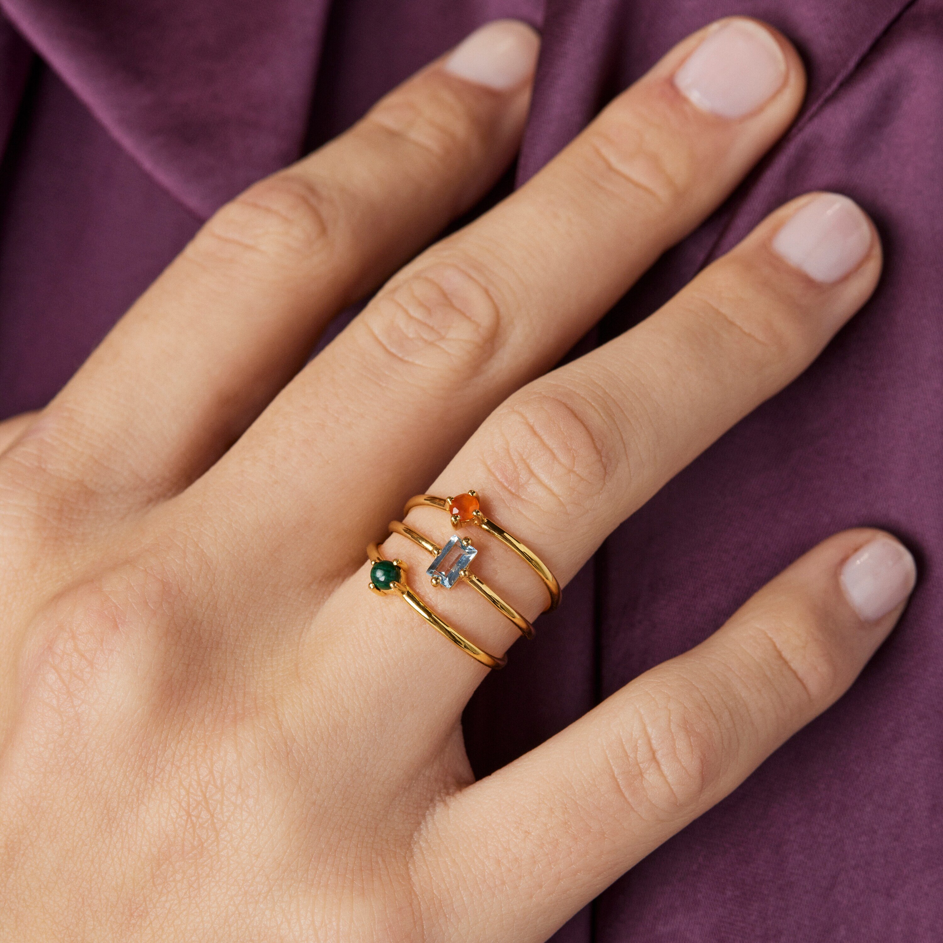 Set of Silver Vermeil TOUS Good Vibes Rings with Gemstones