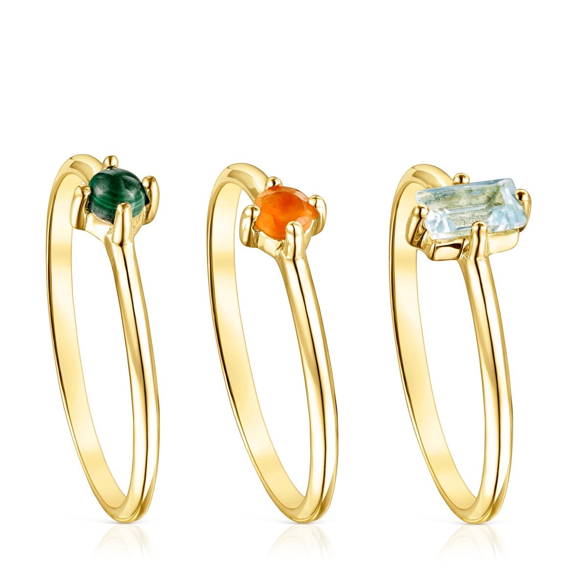 Set of Silver Vermeil TOUS Good Vibes Rings with Gemstones