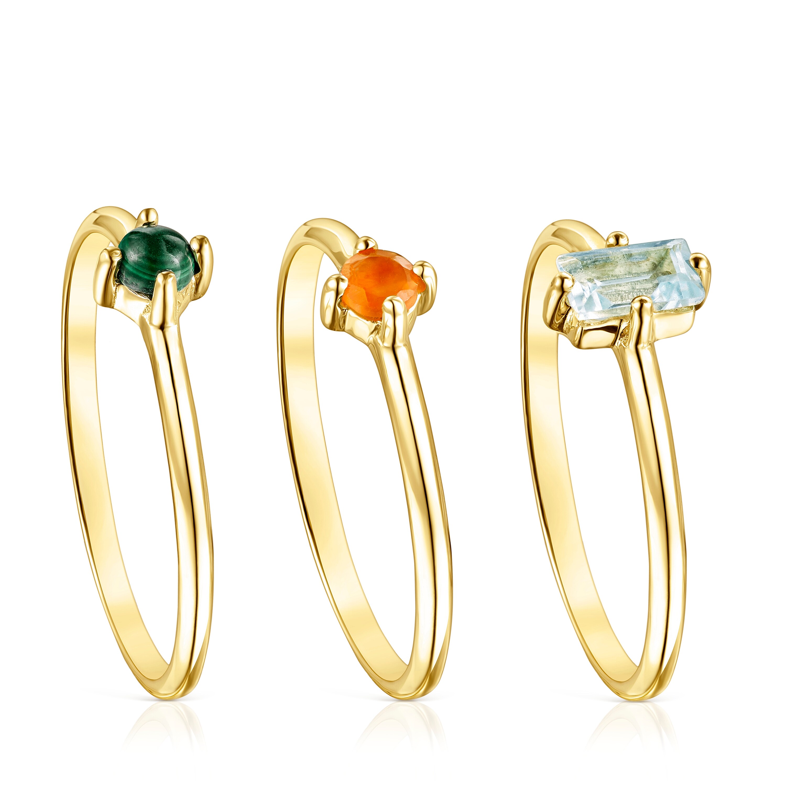 Set of Silver Vermeil TOUS Good Vibes Rings with Gemstones