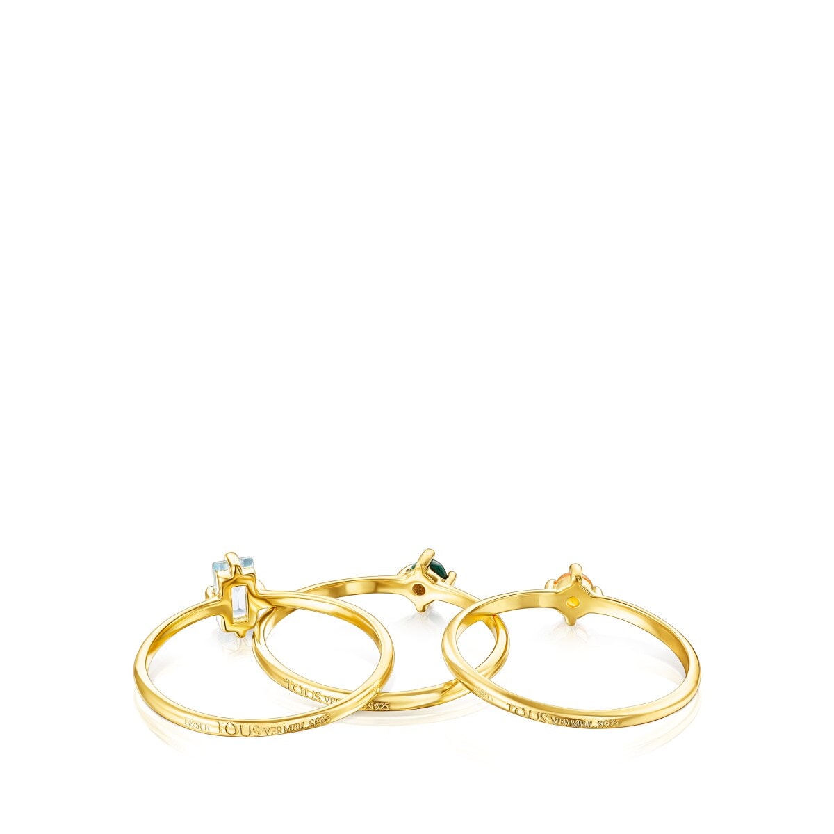 Set of Silver Vermeil TOUS Good Vibes Rings with Gemstones