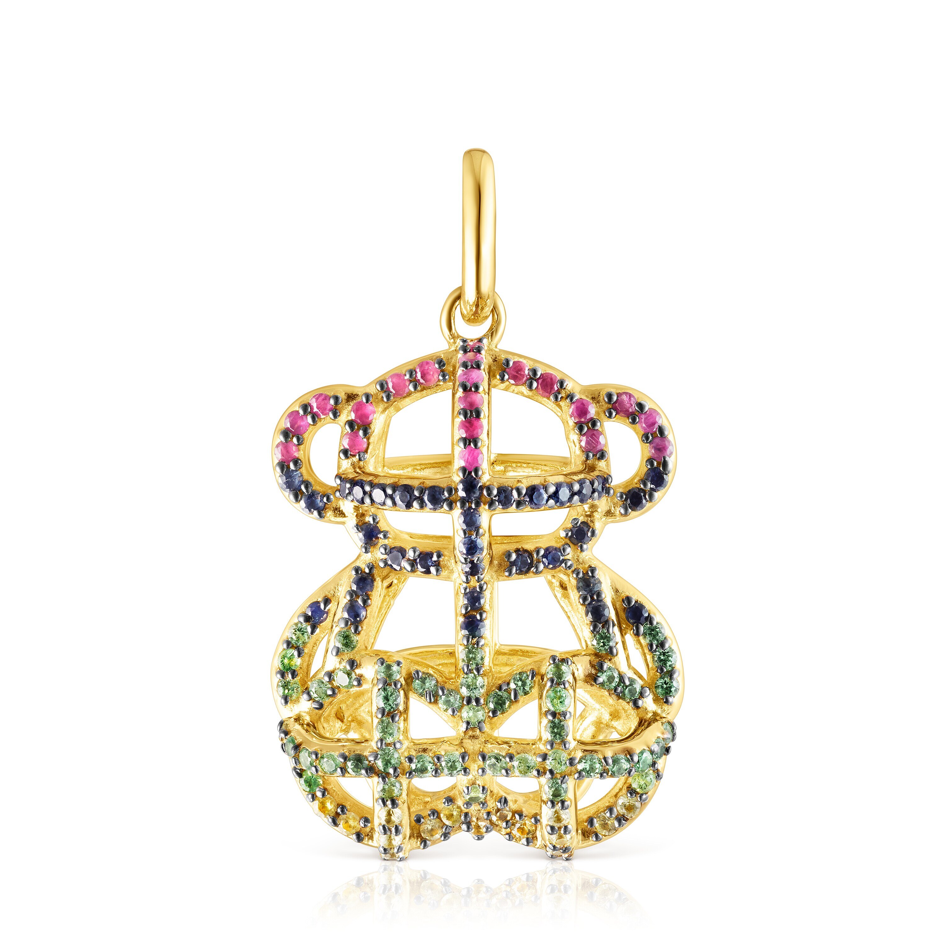 Large 18K gold vermeil Costura Pendant with Gemstones