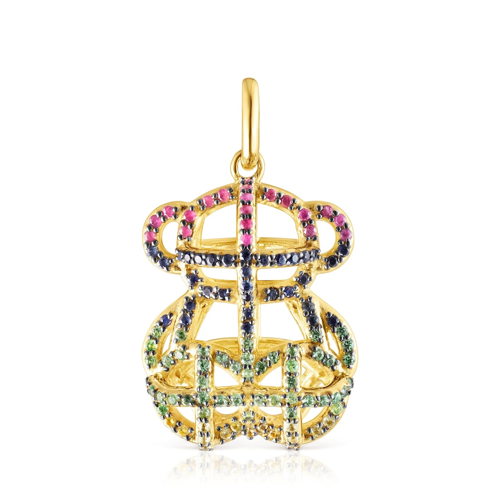 Dije grande Costura con ba&ntilde;o de oro 18 kt sobre plata y gemas