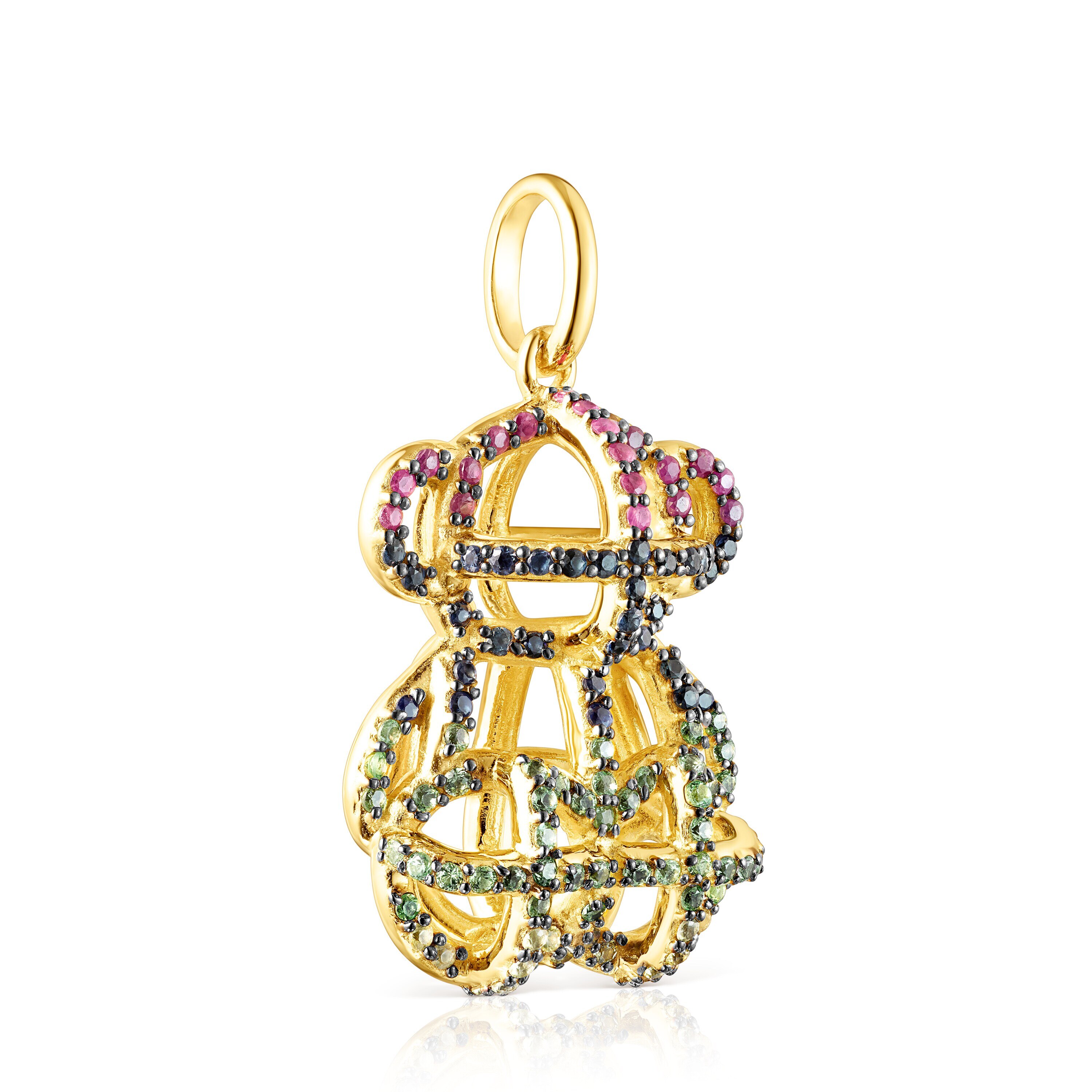 Large 18K gold vermeil Costura Pendant with Gemstones