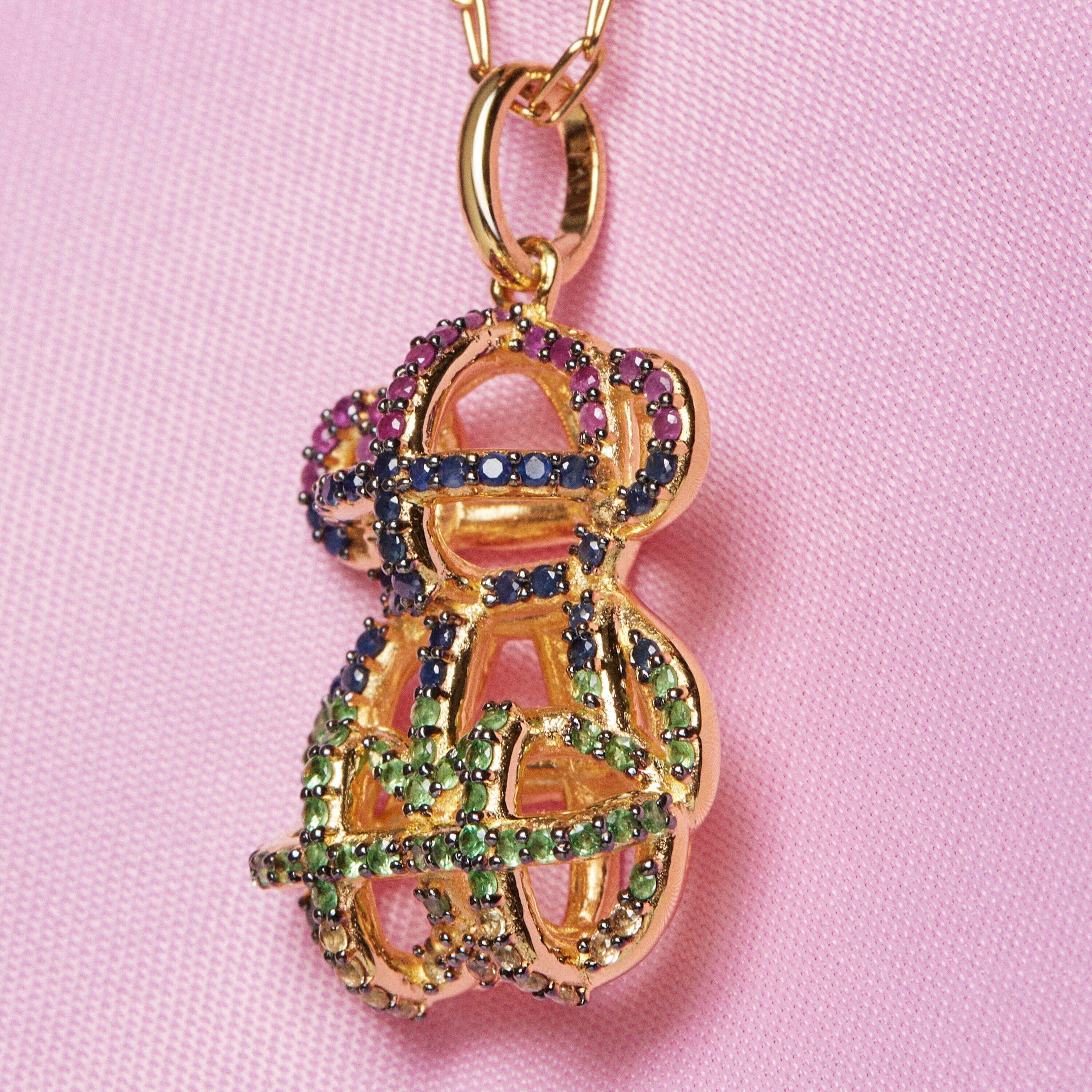 Large 18K gold vermeil Costura Pendant with Gemstones