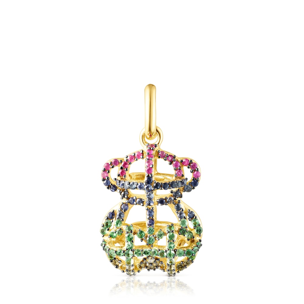 Small 18K gold vermeil Costura Pendant with Gemstones