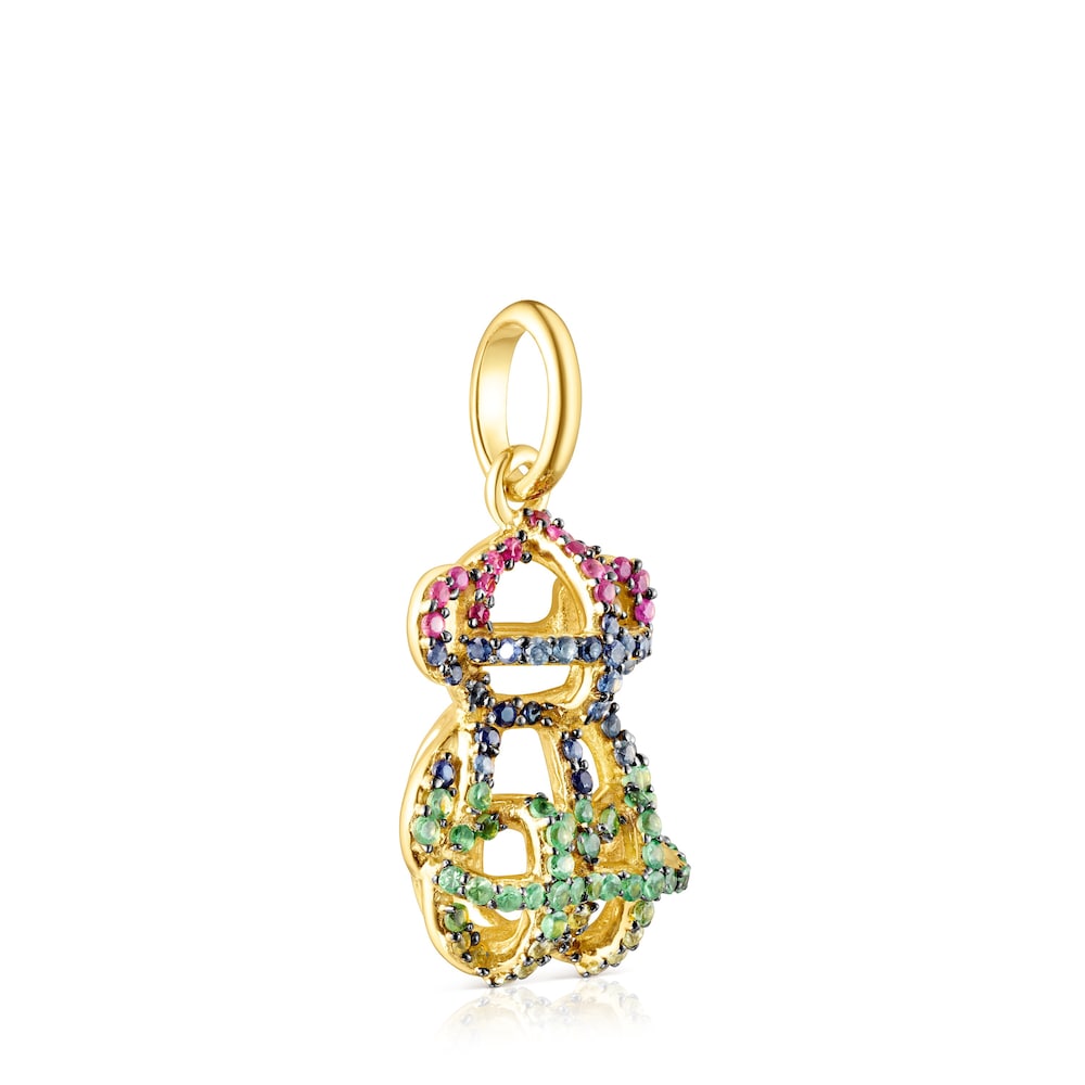 Small 18K gold vermeil Costura Pendant with Gemstones