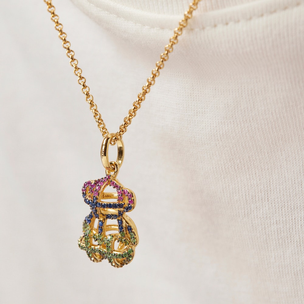 Small 18K gold vermeil Costura Pendant with Gemstones
