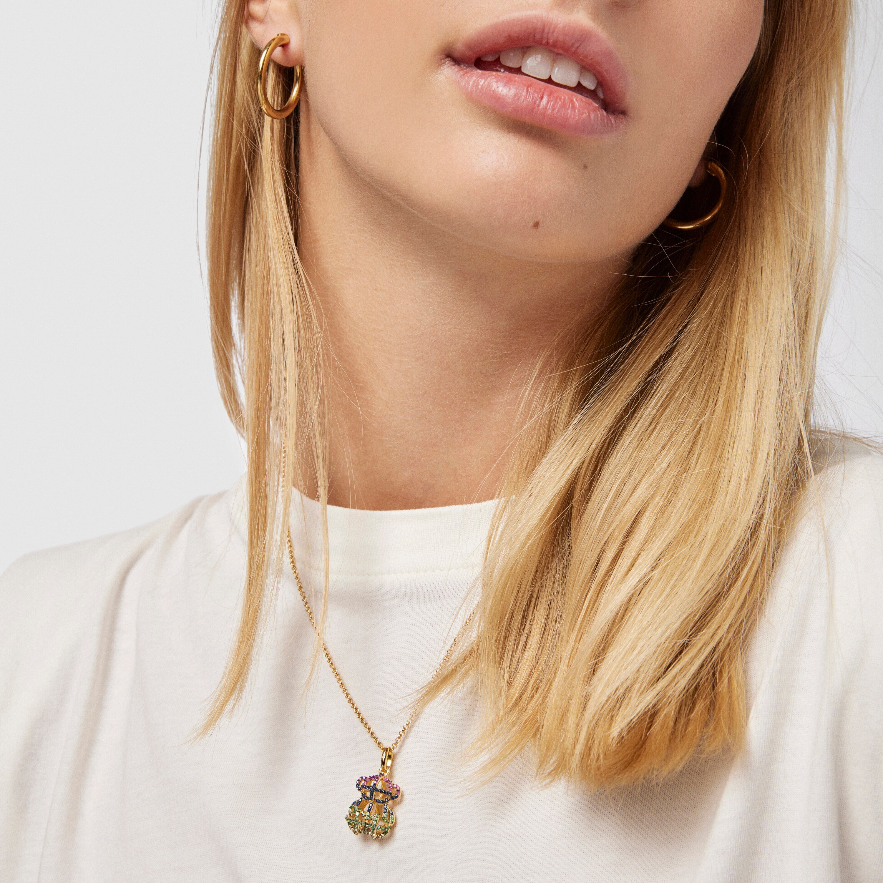 18K gold vermeil Costura Pendant with Gemstones