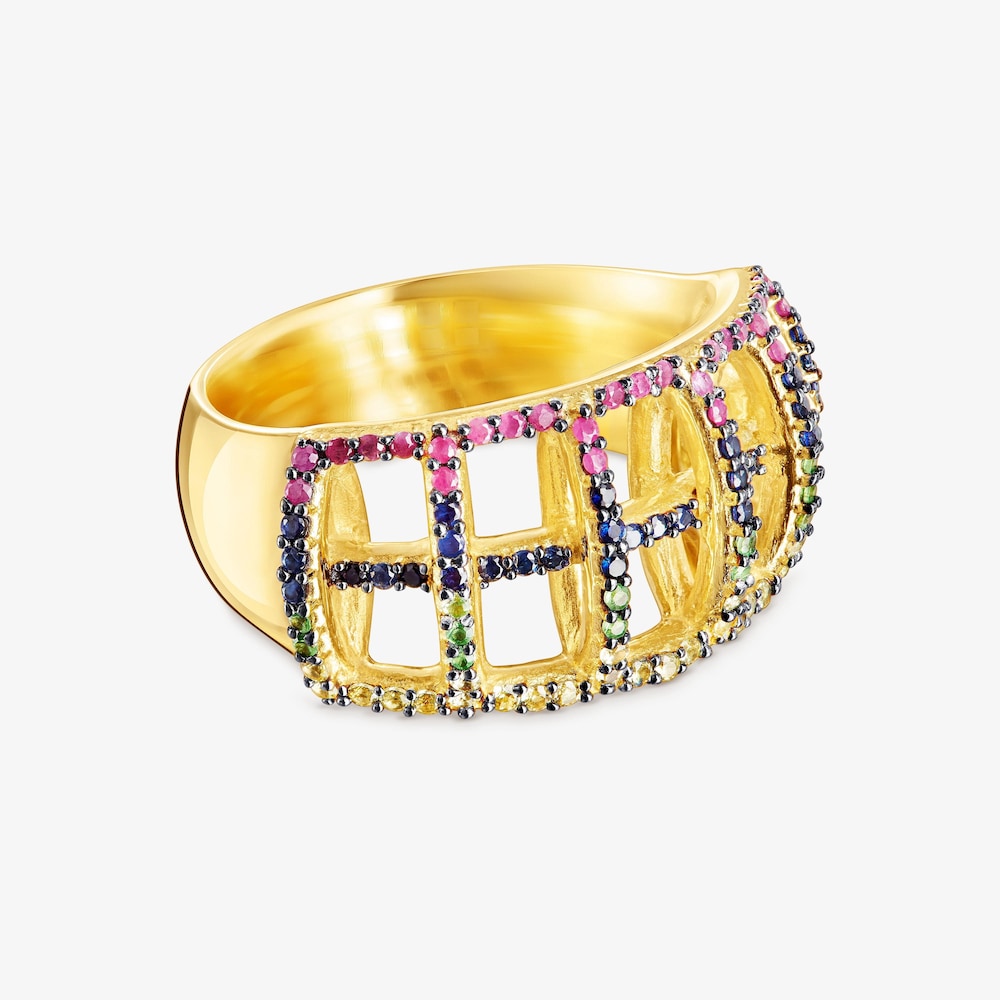 18K gold vermeil Costura Ring with Gemstones