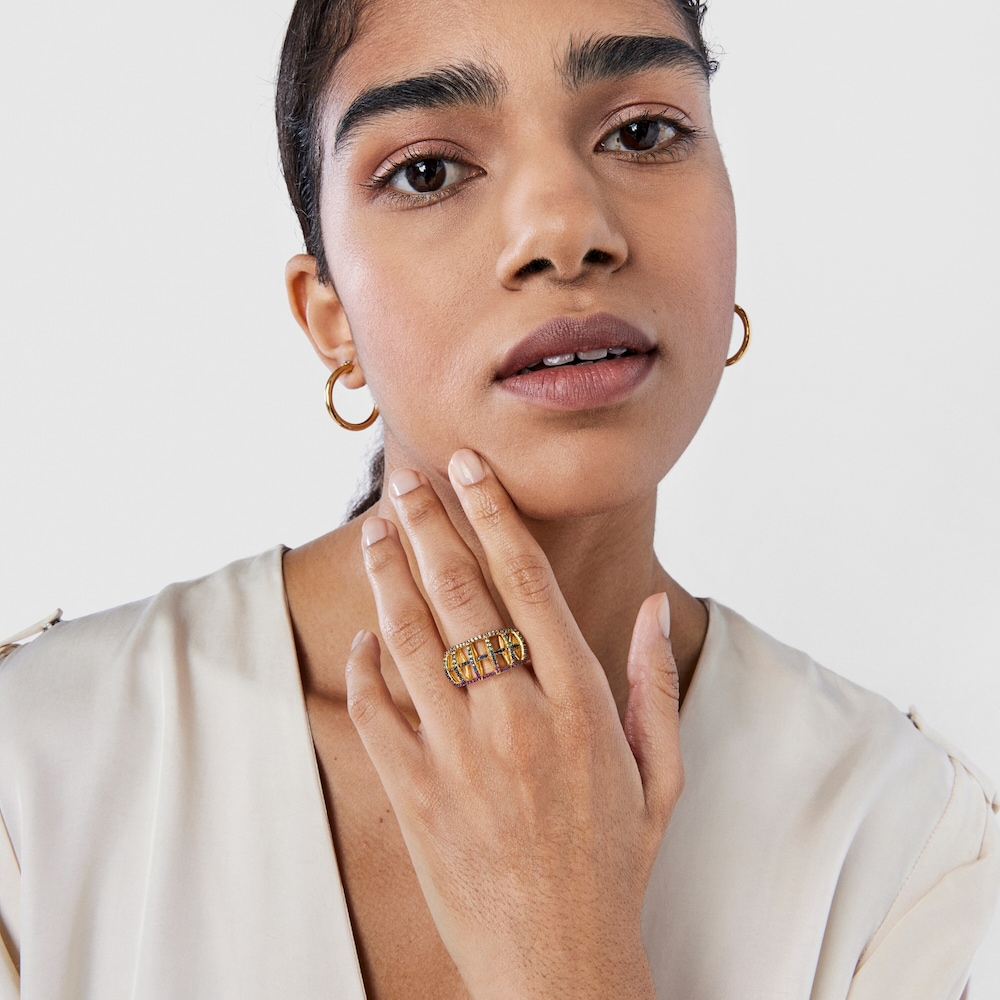 18K gold vermeil Costura Ring with Gemstones