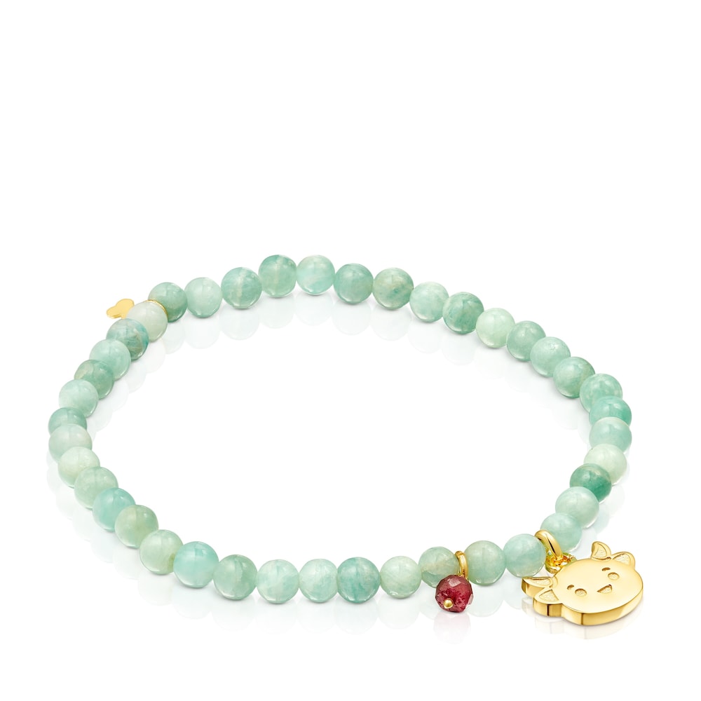 Pulsera con ba&ntilde;o de oro 18 kt sobre plata y amazonitas buey TOUS Chinese New Year