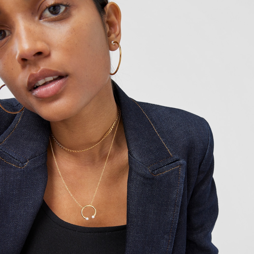 Collar con ba&ntilde;o de oro 18 kt sobre plata y perlas 50 cm Batala