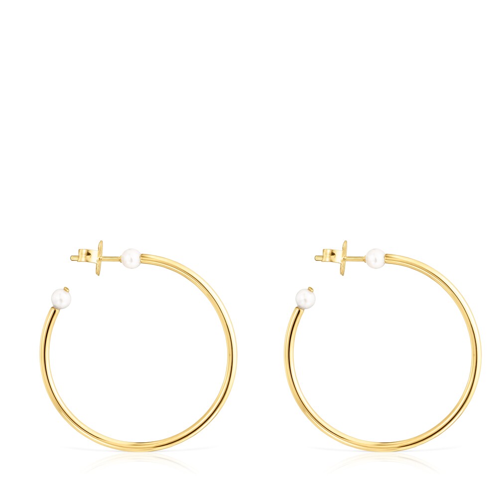 Pendientes aro grandescon baño de oro 18 kt sobre plata y perla Batala image number 1