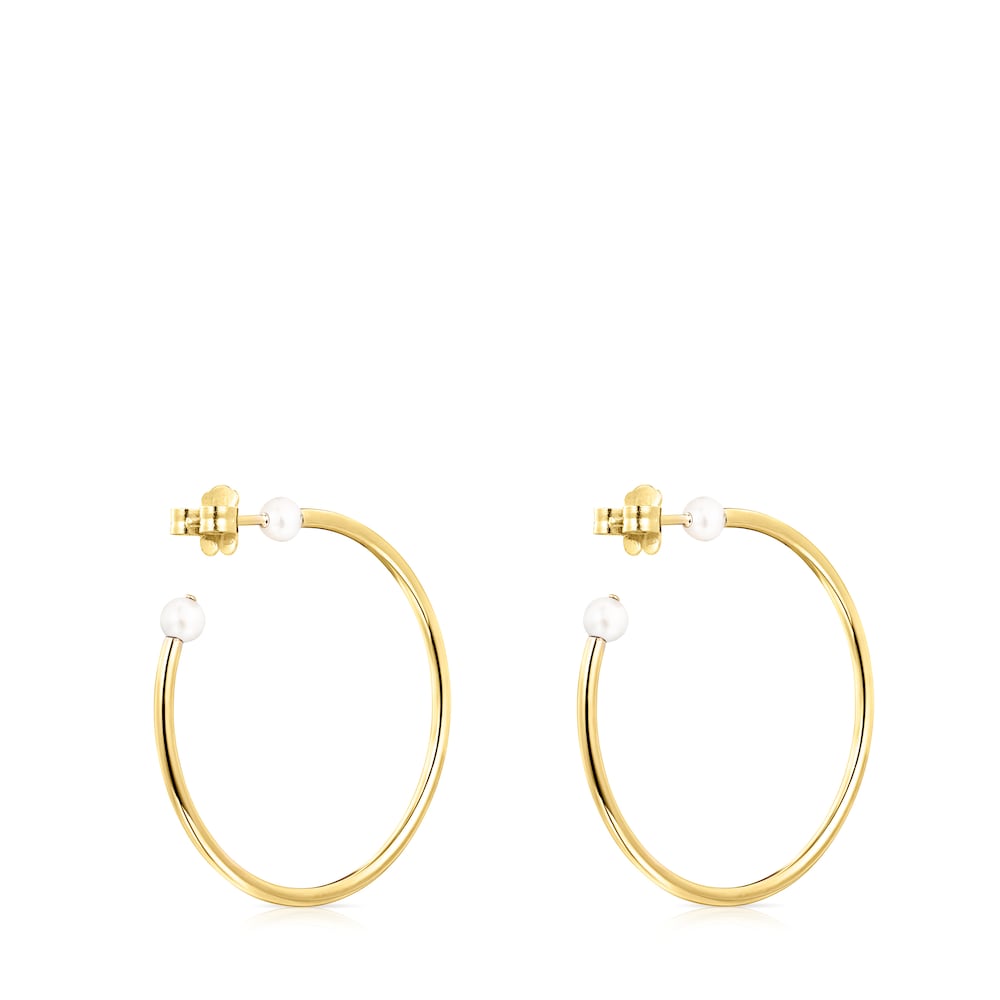 Pendientes aro grandescon baño de oro 18 kt sobre plata y perla Batala image number 2