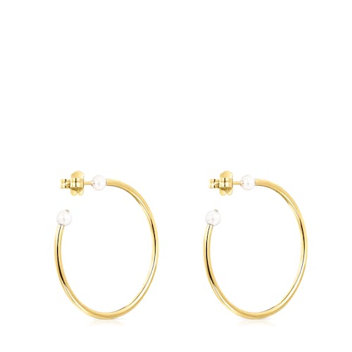 Aretes grandes Batala con baño de oro 18 kt sobre plata con Perla