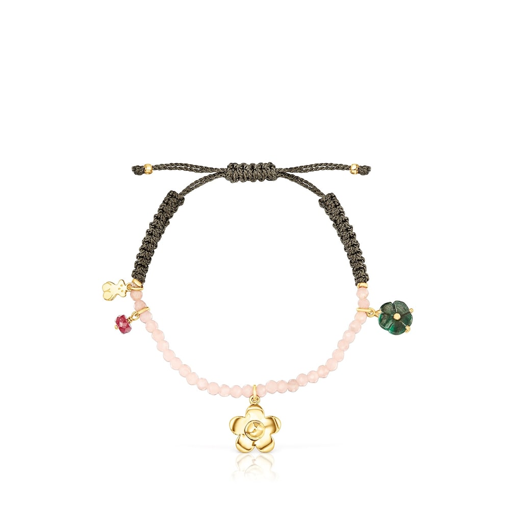 Pulsera Fragile Nature con ba&ntilde;o de oro 18 kt sobre plata, gemas y cord&oacute;n