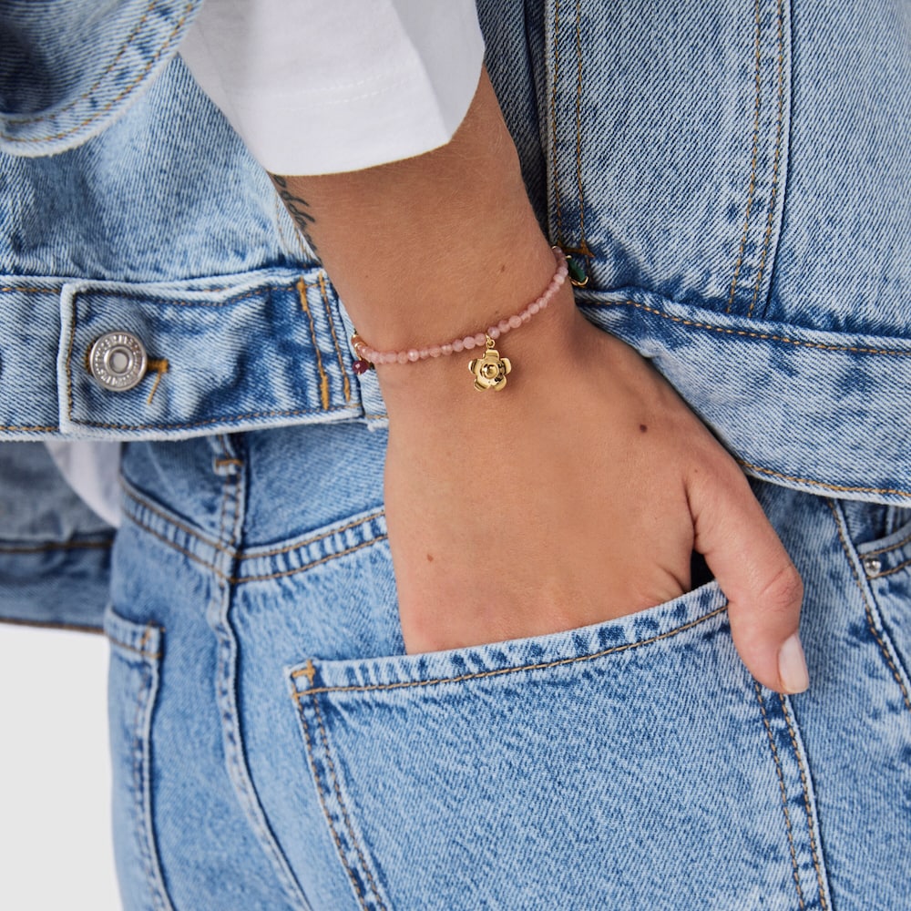 Pulsera Fragile Nature con ba&ntilde;o de oro 18 kt sobre plata, gemas y cord&oacute;n