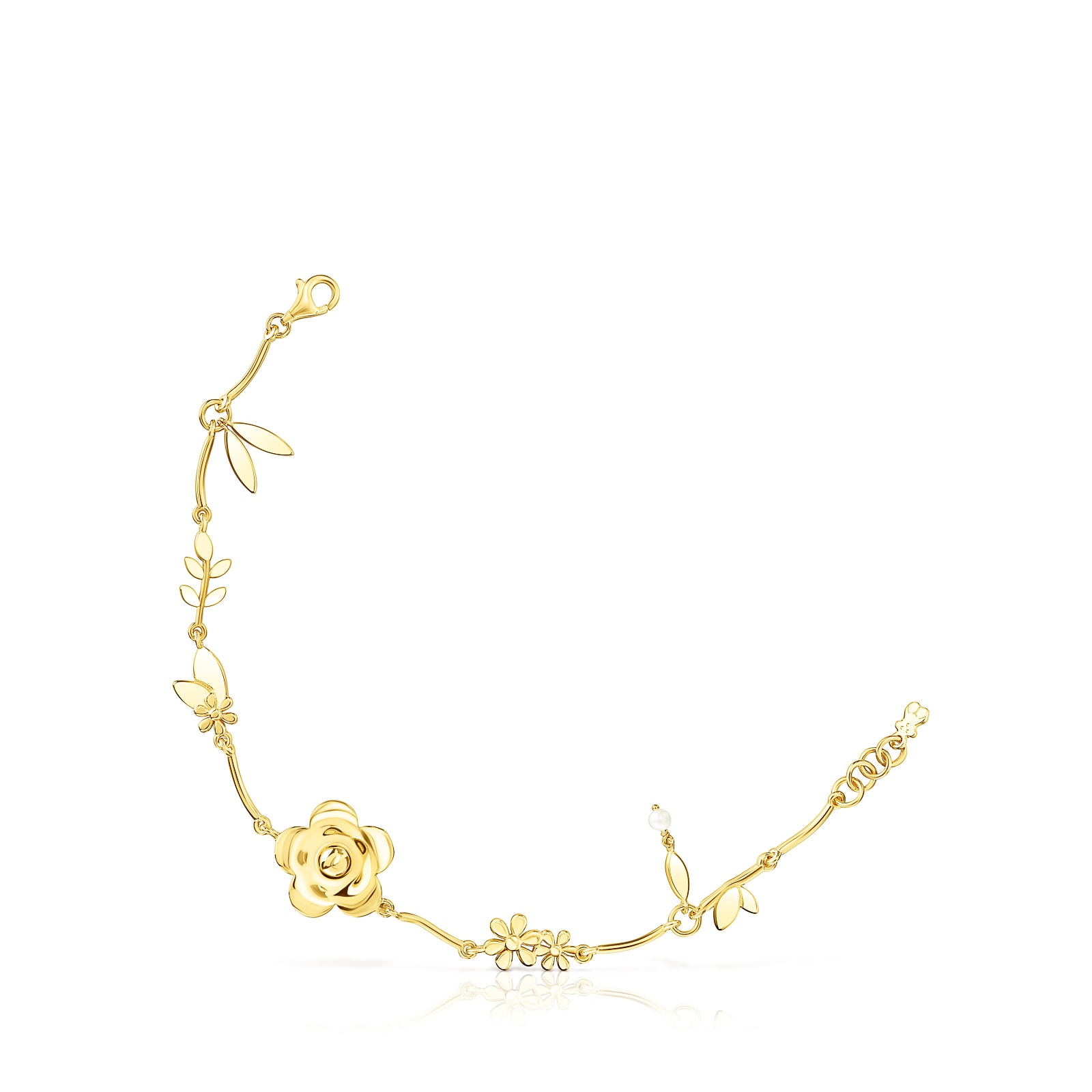 18K gold vermeil Fragile Nature flowers Bracelet with Pearl