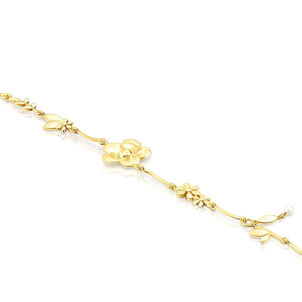 Silver Vermeil Fragile Nature flowers Bracelet with Pearl