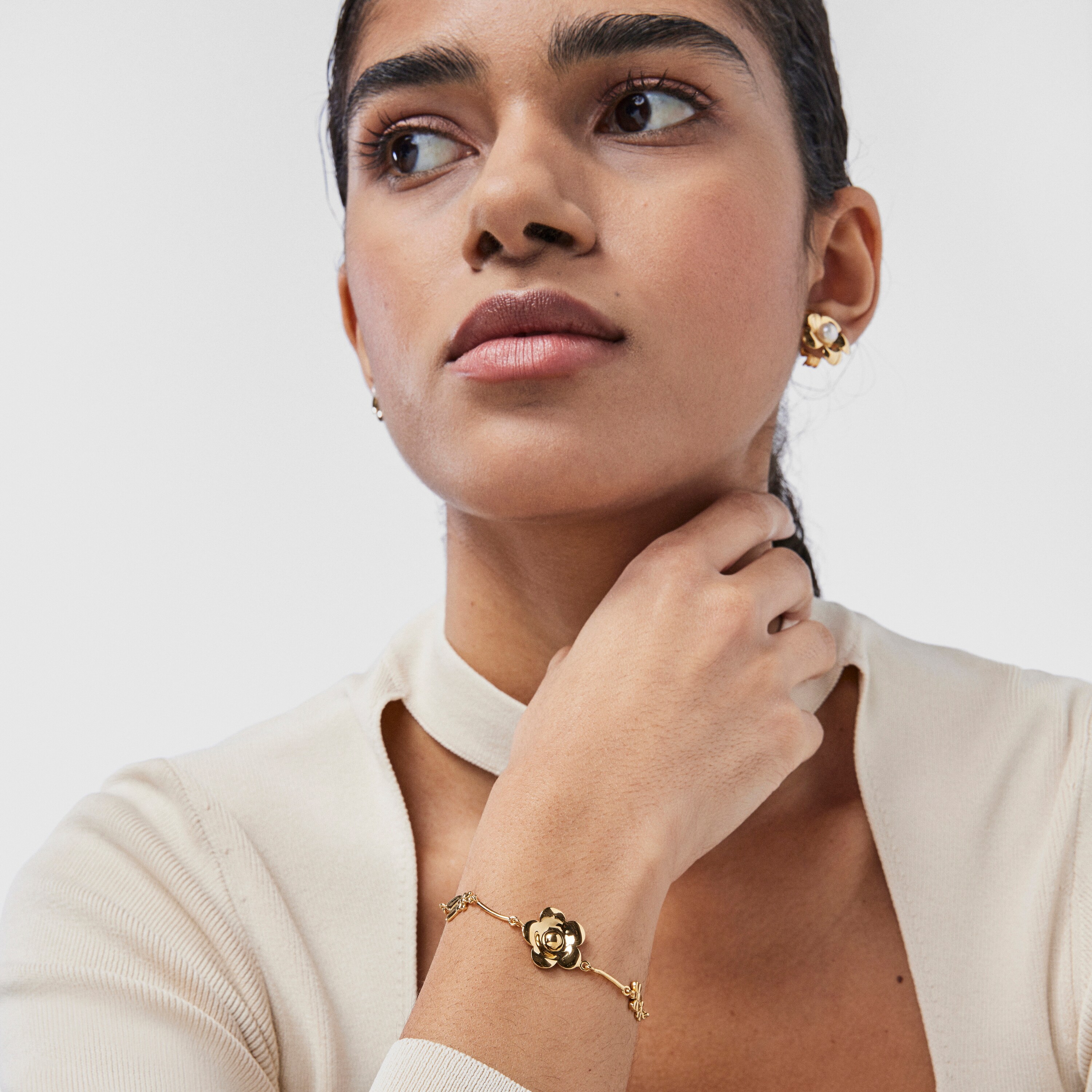 18K gold vermeil Fragile Nature flowers Bracelet with Pearl