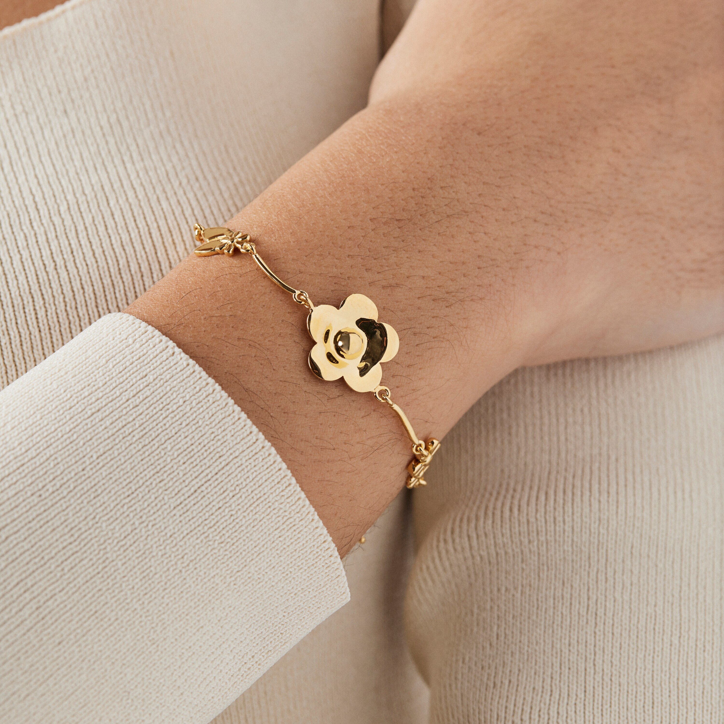 Silver Vermeil Fragile Nature flowers Bracelet with Pearl