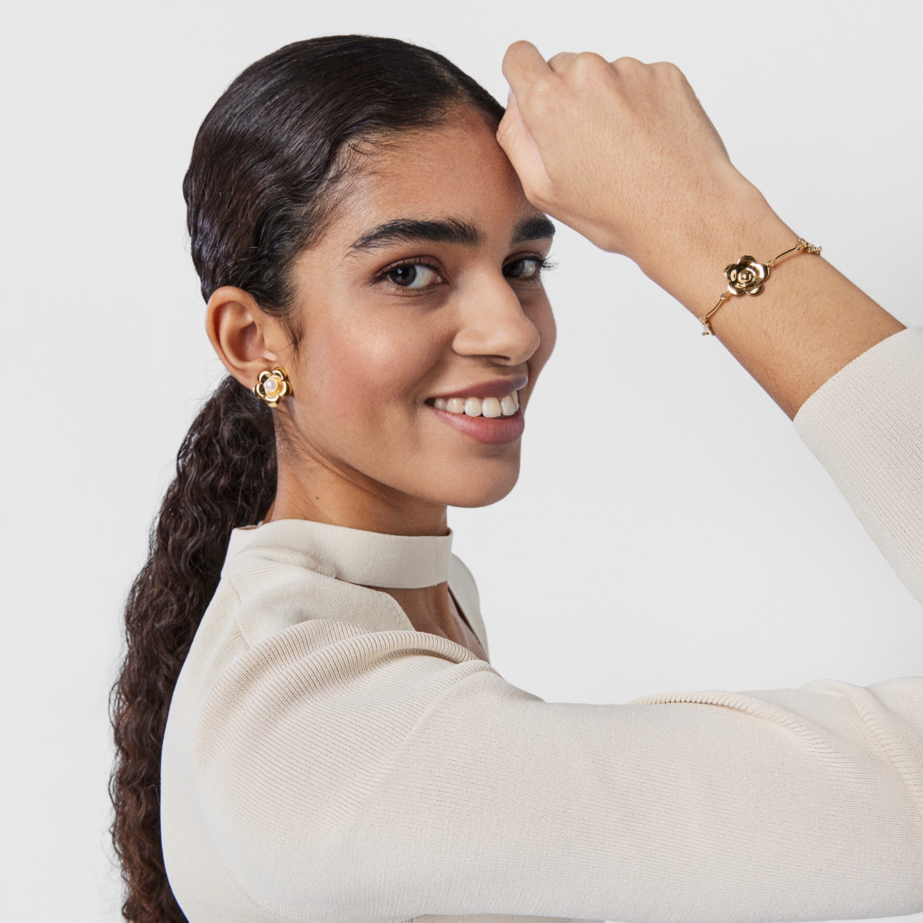 18K gold vermeil Fragile Nature flowers Bracelet with Pearl