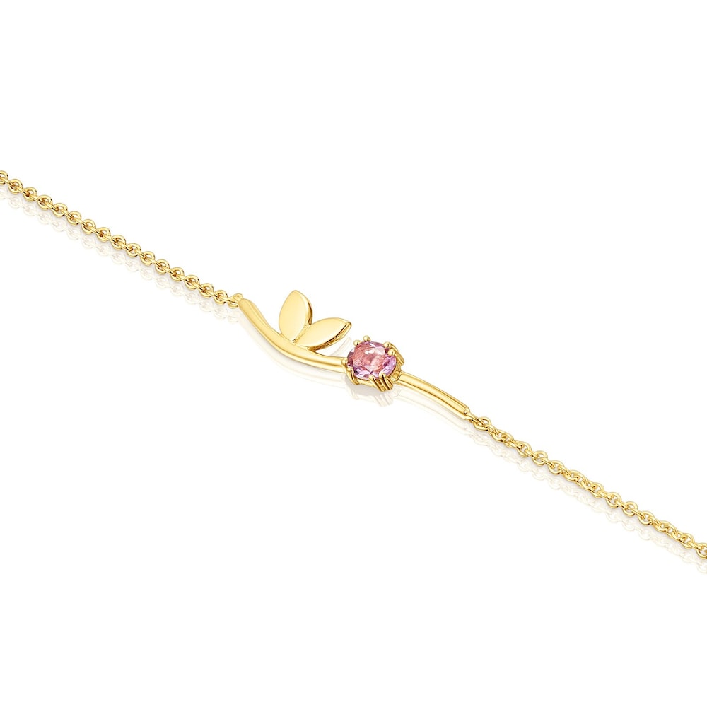 18K gold vermeil Fragile Nature leaves Bracelet with Amethyst