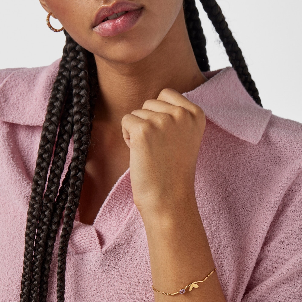 18K gold vermeil Fragile Nature leaves Bracelet with Amethyst