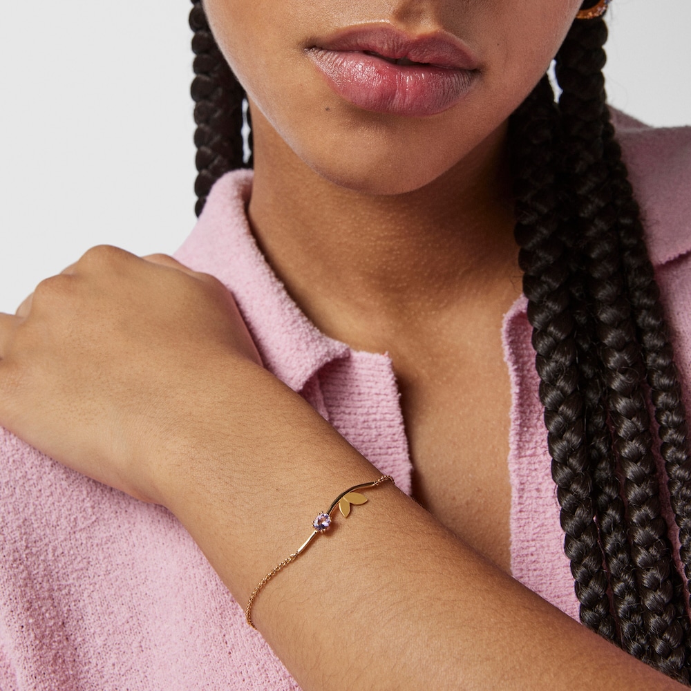 18K gold vermeil Fragile Nature leaves Bracelet with Amethyst