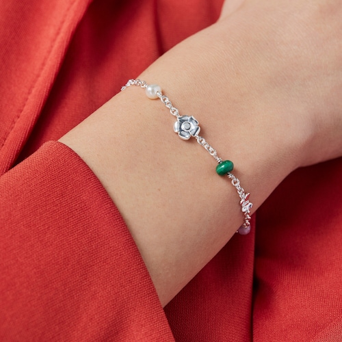 Silver Fragile Nature Bracelet with Gemstones