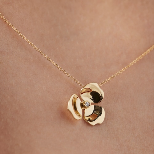 Colar Fragile Nature flor em Ouro e Diamante