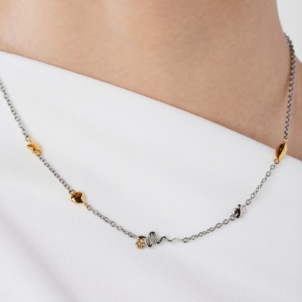 Gold colored IP Steel Fragile Nature charm Necklace