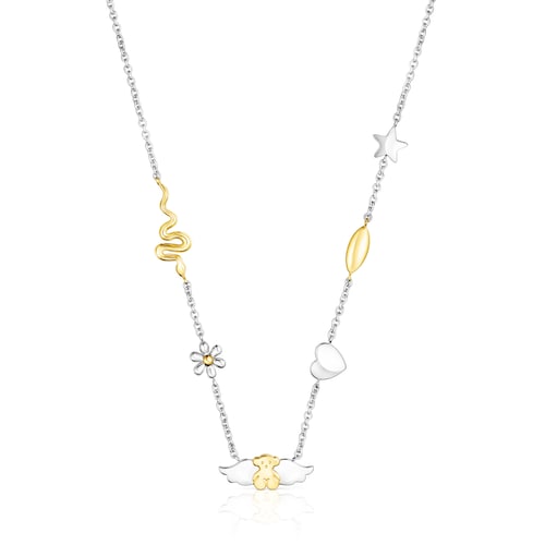 Gold colored IP Steel Fragile Nature charms-bear Necklace image number 0