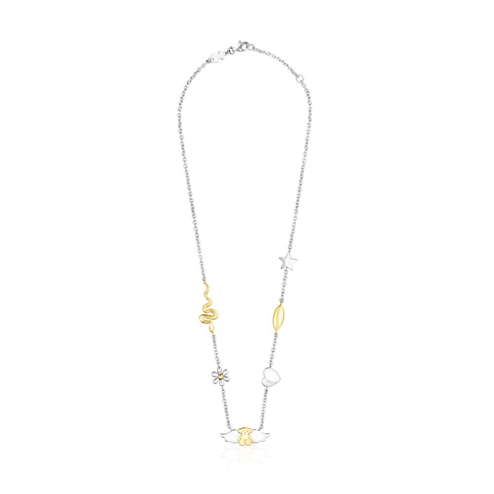 Gold colored IP Steel Fragile Nature charms-bear Necklace image number 1