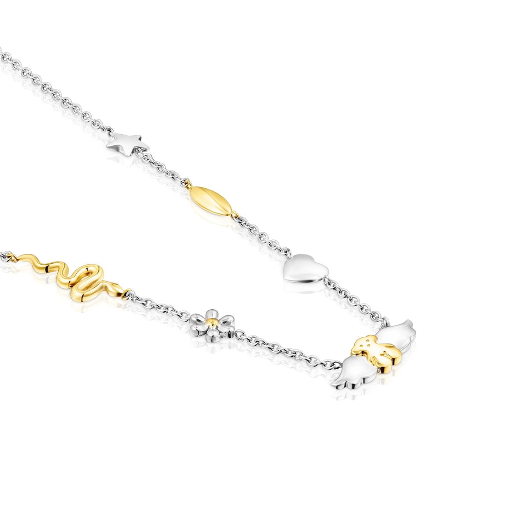 Gold colored IP Steel Fragile Nature charms-bear Necklace image number 2