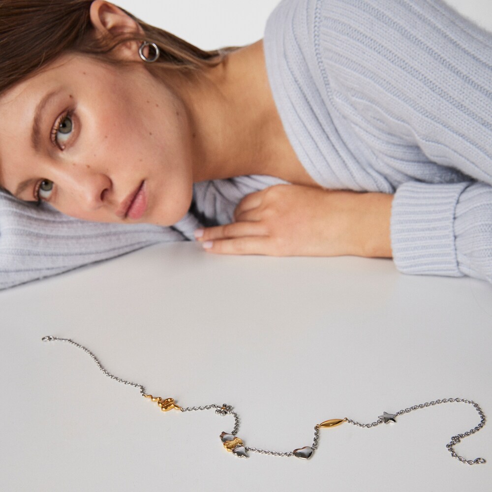 Gold colored IP Steel Fragile Nature charms-bear Necklace