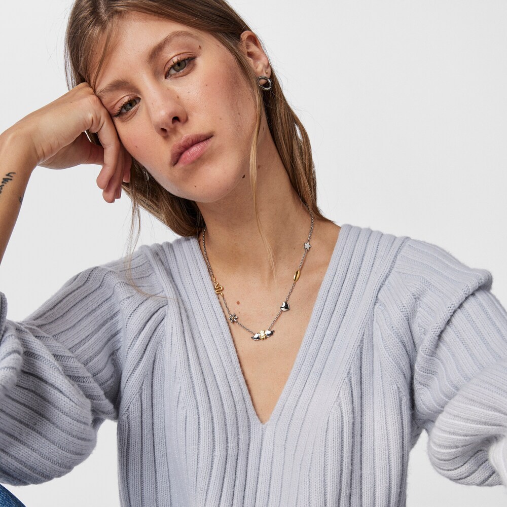 Gold colored IP Steel Fragile Nature charms-bear Necklace