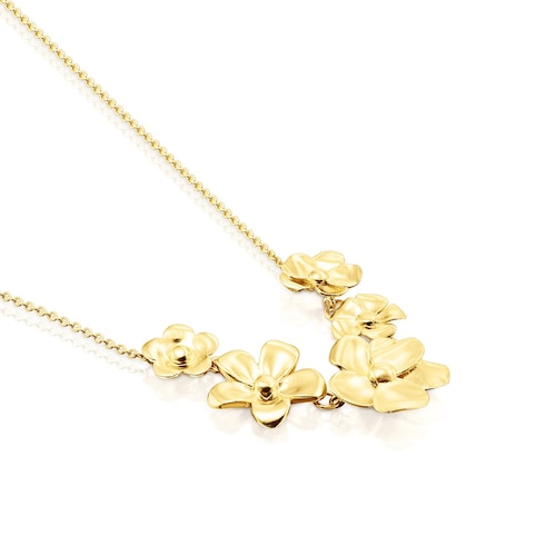 Long Silver Vermeil Fragile Nature flowers Necklace