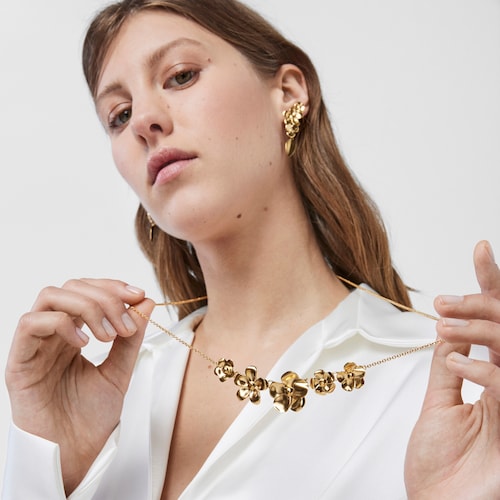 Long Silver Vermeil Fragile Nature flowers Necklace