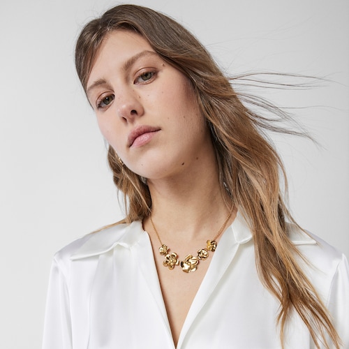 Long Silver Vermeil Fragile Nature flowers Necklace