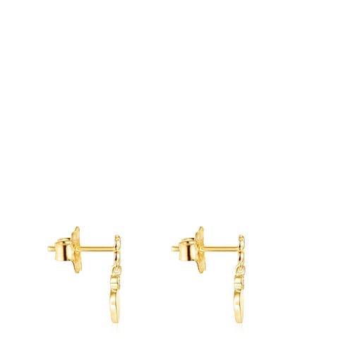 Short Gold Fragile Nature Earrings with Diamonds and Ruby