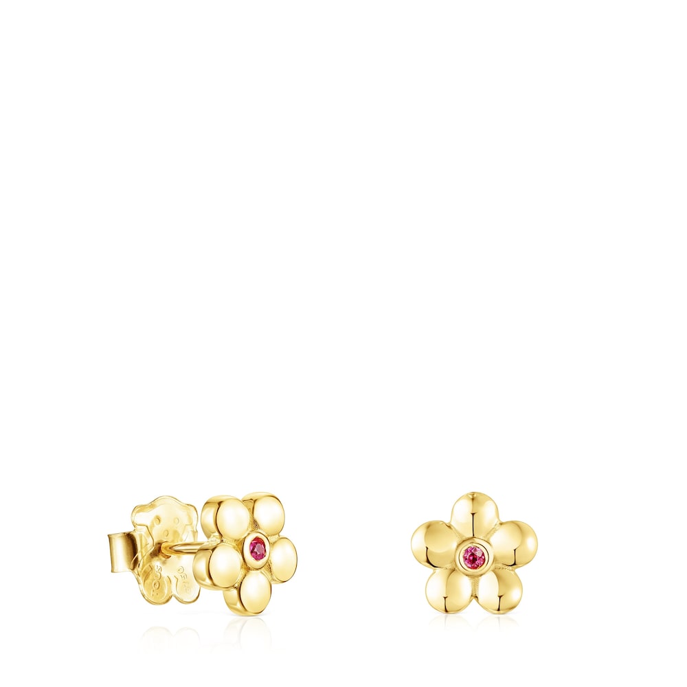 Aretes Fragile Nature de oro y rub&iacute;
