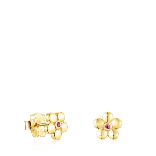 Aretes Fragile Nature de oro y rub&iacute;