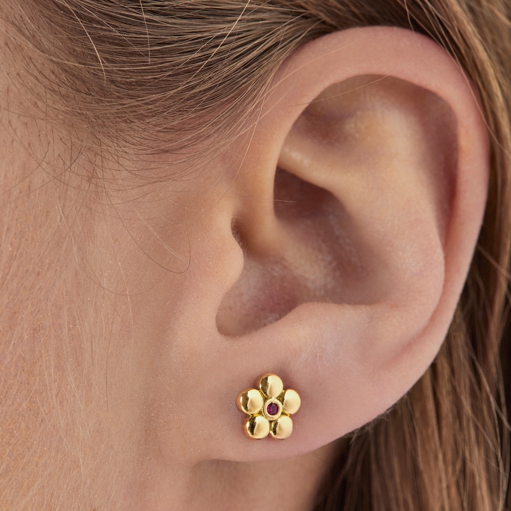 Aretes Fragile Nature de oro y rub&iacute;