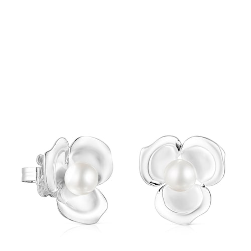 Aretes peque&ntilde;os Fragile Nature flor de plata y perla
