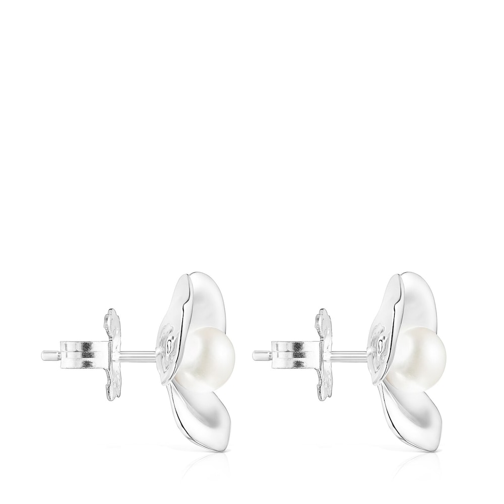 Aretes peque&ntilde;os Fragile Nature flor de plata y perla